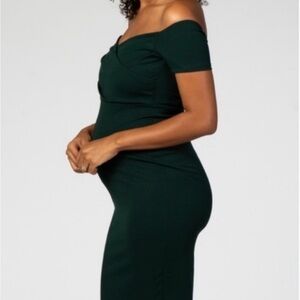 PinkBlush Dark Green Off-Shoulder Maternity Midi Dress Size M